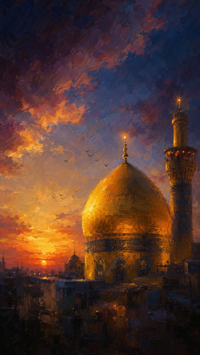 لوحة لقبة ذهبية عند الغروب