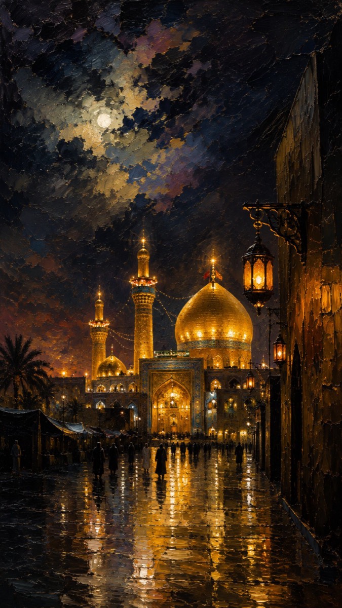 لوحة لليلة فوانيس على حجر مبلّل